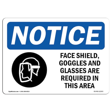 Signmission OSHA Sign, Face Shields Goggles And Glasses W/, 14in X 10in Rigid Plastic, 14" W, 10" H, Landscape OS-NS-P-1014-L-12393